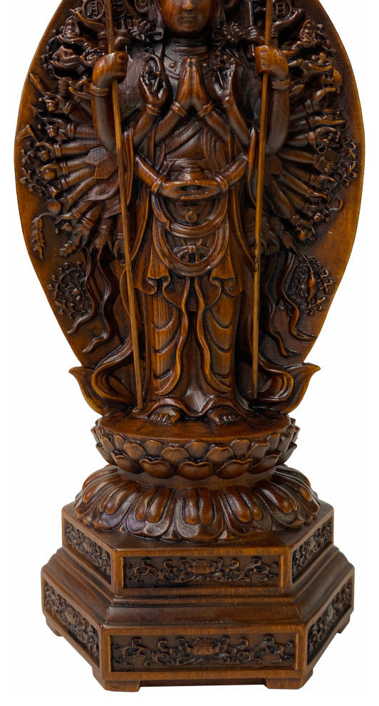 Chinese Brown Guan Yin Tara Bodhisattva Avalokitesvara Wood Statue Hws1741