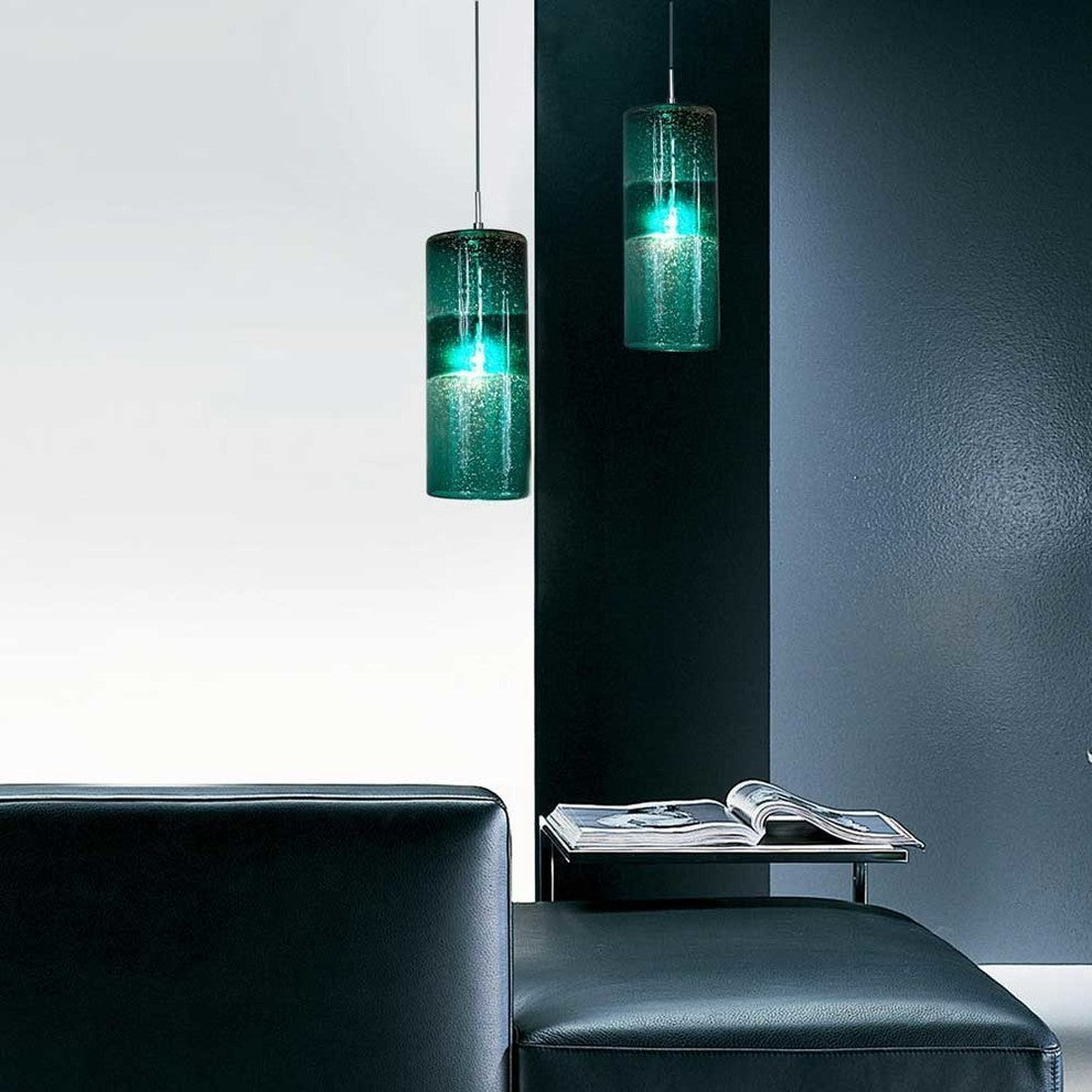 Light Low Voltage Pendant And Canopy Kit, Amber Bronze, Teal Satin Nickel