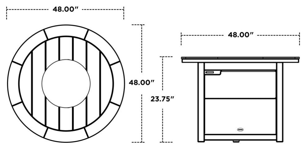 Polywood Round 48" Fire Pit Table, Teak