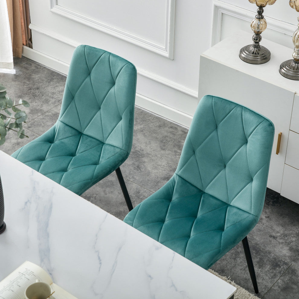 15 in.W Indoor Dining Velvet 4-Chair with Cushions and Metal Legs, Antique Blue Green