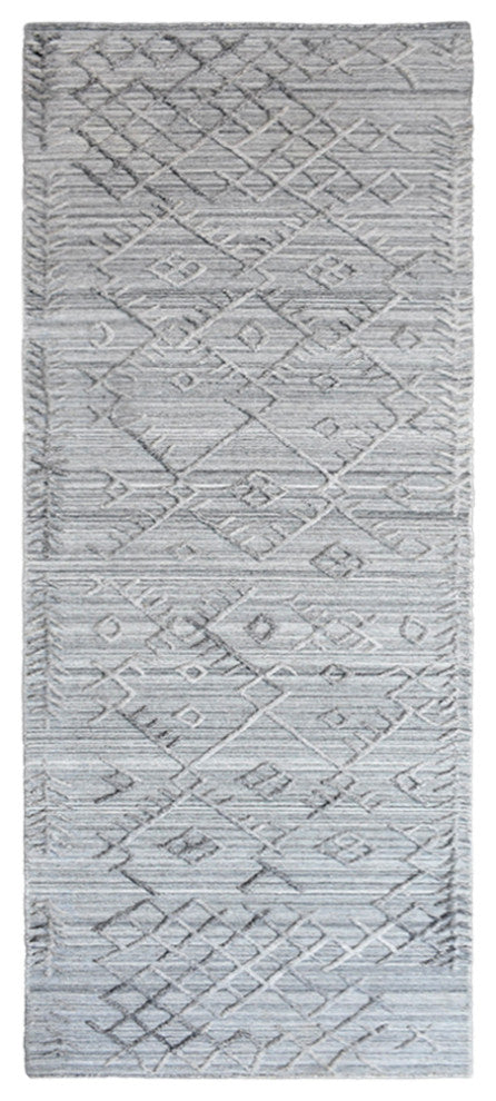 HAND WOVEN FLAT WEAVE KILIM POLYESTER AREA RUGS -Rectangle,Silver,Geometric, [Runner] 2'6''x10'