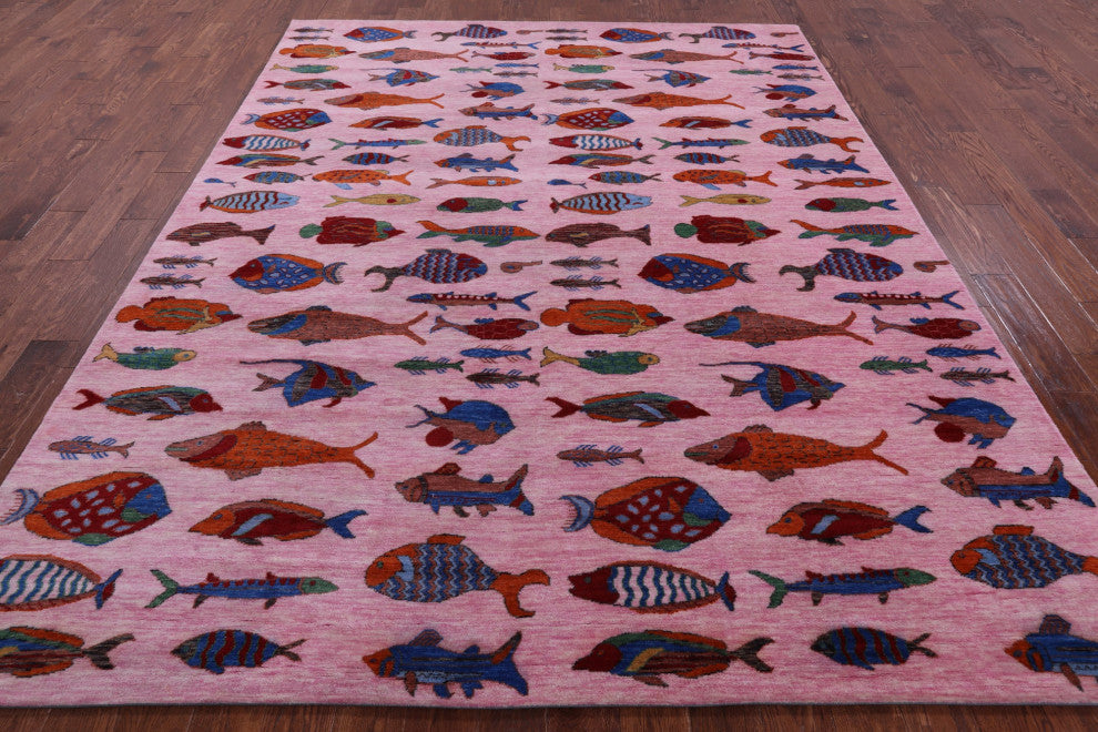 8' 1" X 10' 2" Gabbeh Fish Design Hand-Knotted Wool Rug - Q15520