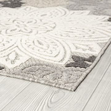 Omalley Modern Floral Area Rug, Beige & Gray, 7'11" Round
