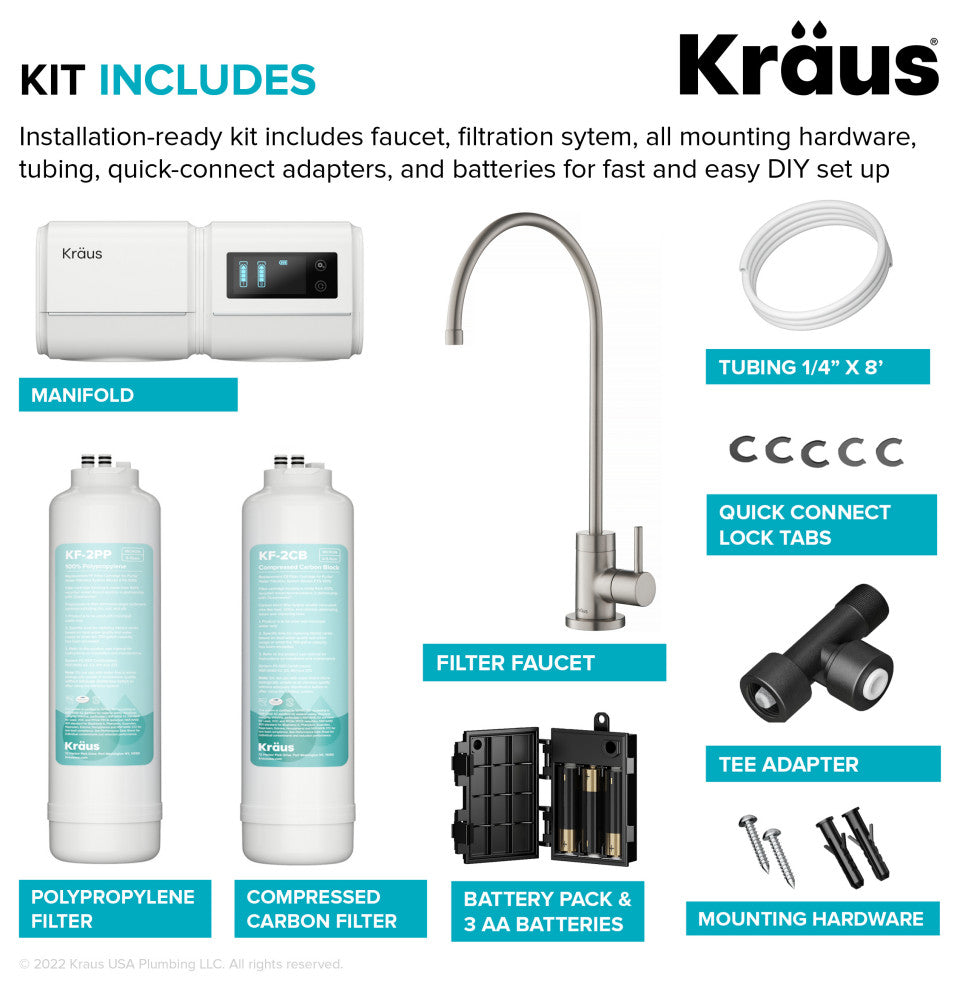 KRAUS Purita 2-Stage Filtration System w/ Drinking Water Filter Faucet SFS