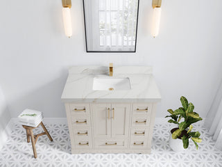 Boston 42" Single Sink Bath Vanity in Fine Grain 2" Calacatta Sienna