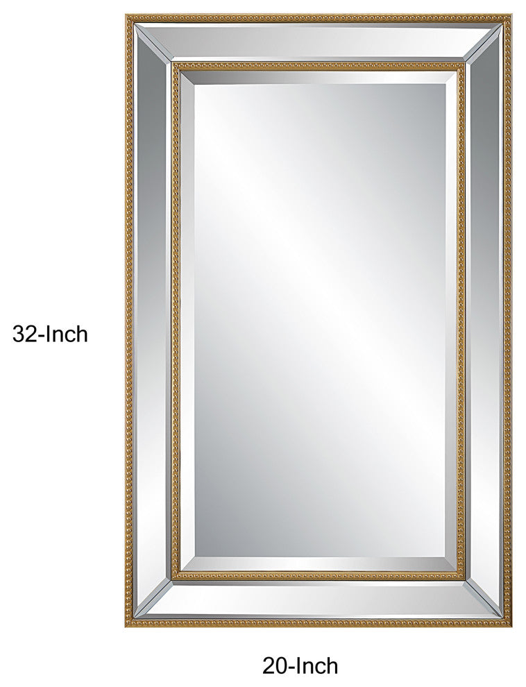 Benzara BM276696 32" Wood Wall Mirror, Beveled Mirror Frame, Gold