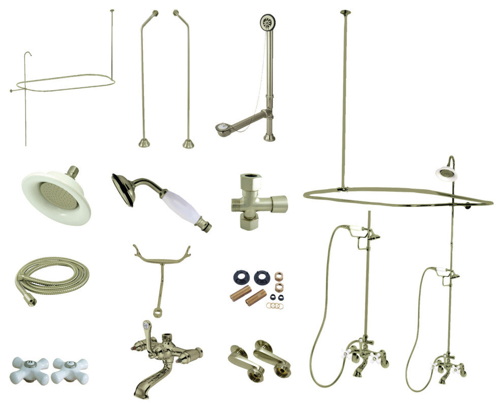 CCK118XPX-P Clawfoot Tub Faucet Package, Shower Enclosure, Brushed Nickel