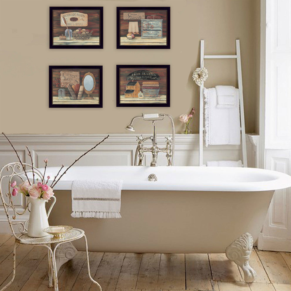 "Bathroom Collection I" 4-Piece Vignette by Pam Britton, Black Frame