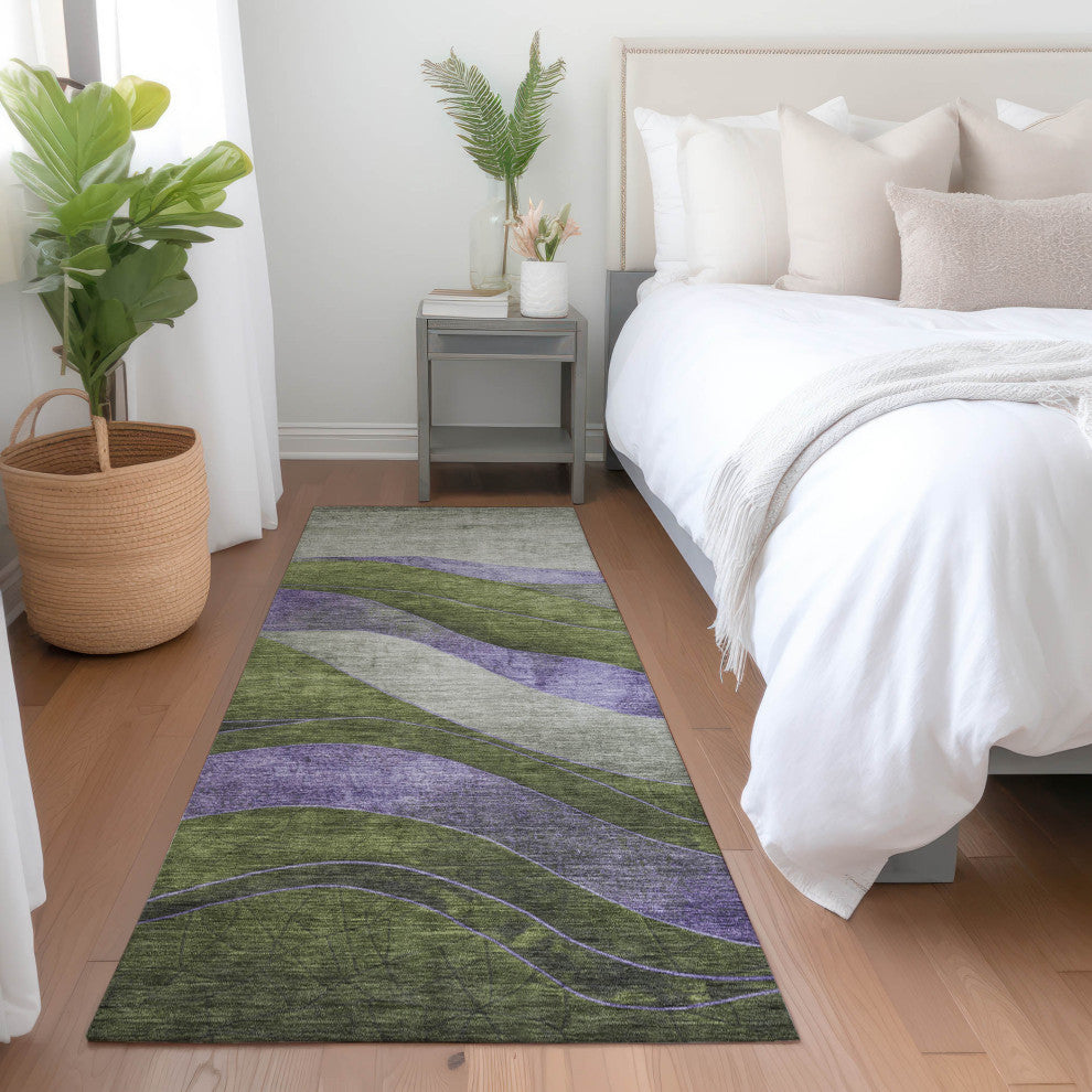 Machine Washable Indoor/Outdoor Chantille ACN1892 Olive 2'3" x 7'6" Runner Rug