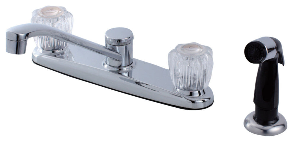 Kingston Brass 8" Centerset Kitchen Faucet With Sprayer, Polished Chrome