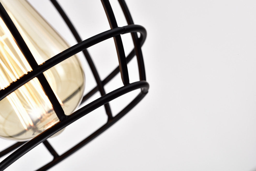 4-Light Wood and Black Cage Linear Pendant