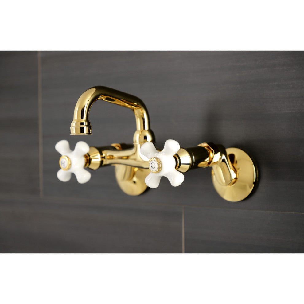 Kingston Brass KS612PB Two-Handle Wall Mount Bar Faucet, Polished Brass