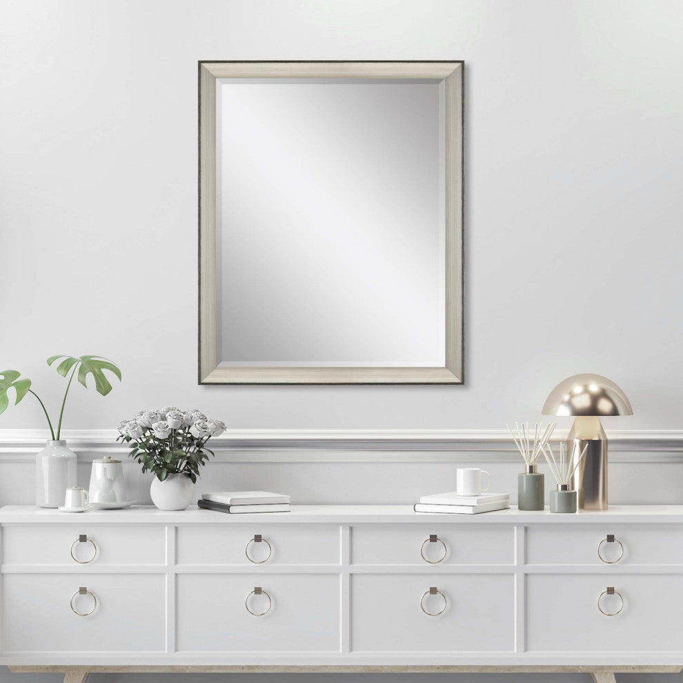 Framed Beveled Mirror, Metallic, 34"x44"