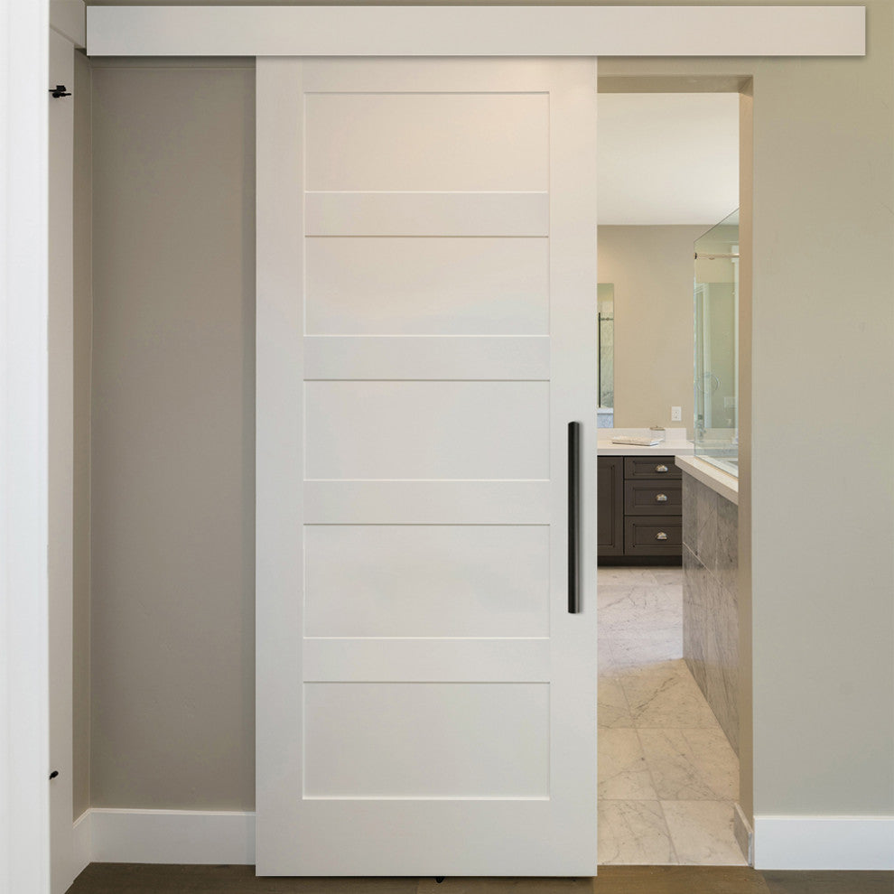 Shaker Wood Sliding Barn Door with 10 different panel designs, Primed White, 34"x84"