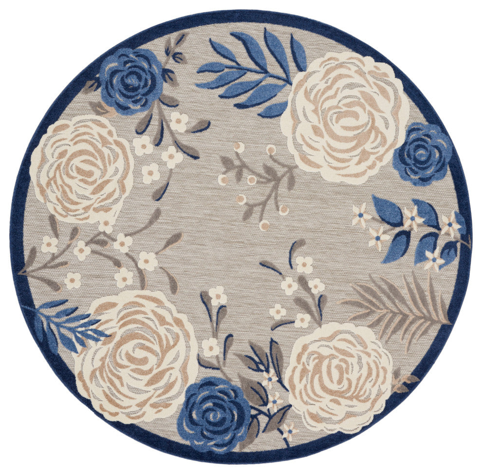 Nourison Aloha 7'10" Round Blue Grey Contemporary Area Rug