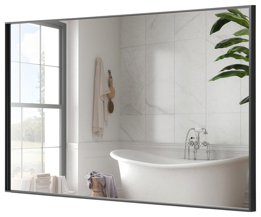 Rectangle Framed Bathroom Vanity Mirror Accent Wall Mirror, Black, 24"x32"