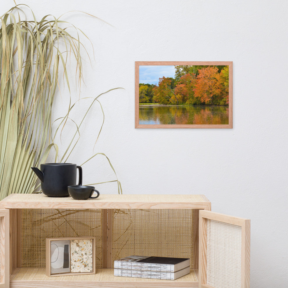 Autumn Tree Line Rural Landscape Framed Photo Paper Wall Art Prints, Red Oak, 12" X 18"