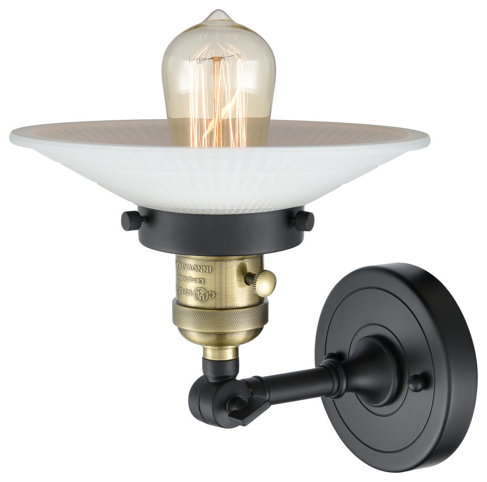 Halophane 1-Light Sconce, Black Antique Brass, Matte White Halophane