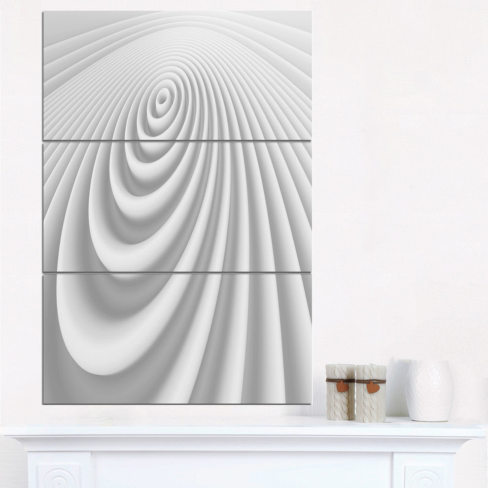 "Fractal Rounded White 3-D Waves" Metal Wall Art, 3 Panels, 28"x36"