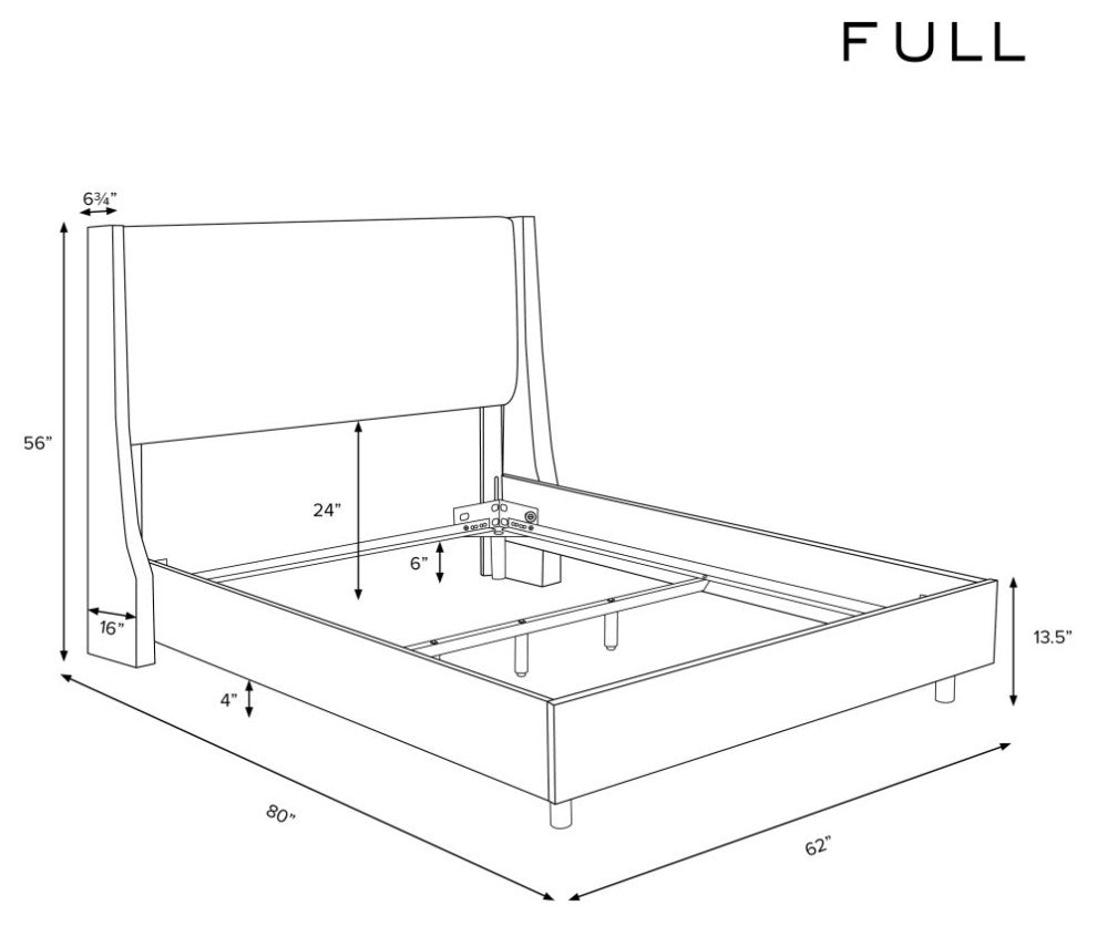 Tufted Sloped Wingback Bed, Nail Trim, Zuma White, Full
