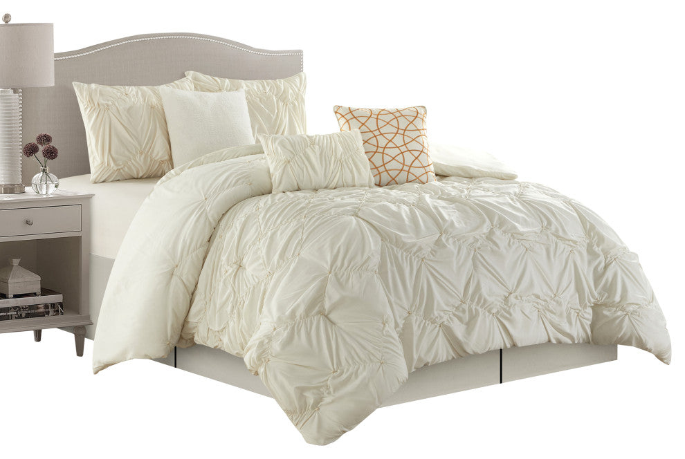 Istana Pintuck 7 Piece Comforter Set, White, California King