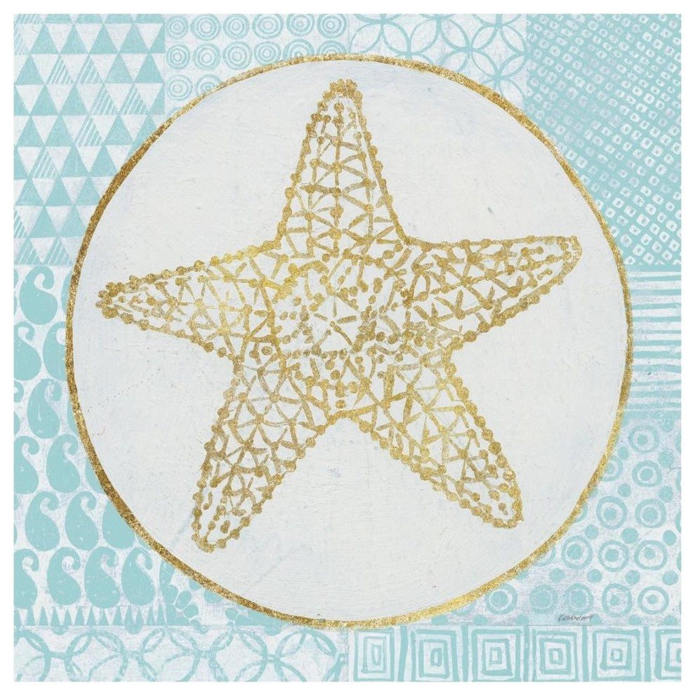 "Summer Shells IV Teal and Gold" Digital Paper Print by Kathrine Lovell, 20"x20"