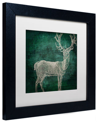 Color Bakery 'Emerald Deer' Art, Black Frame, White Matte, 11"x11"