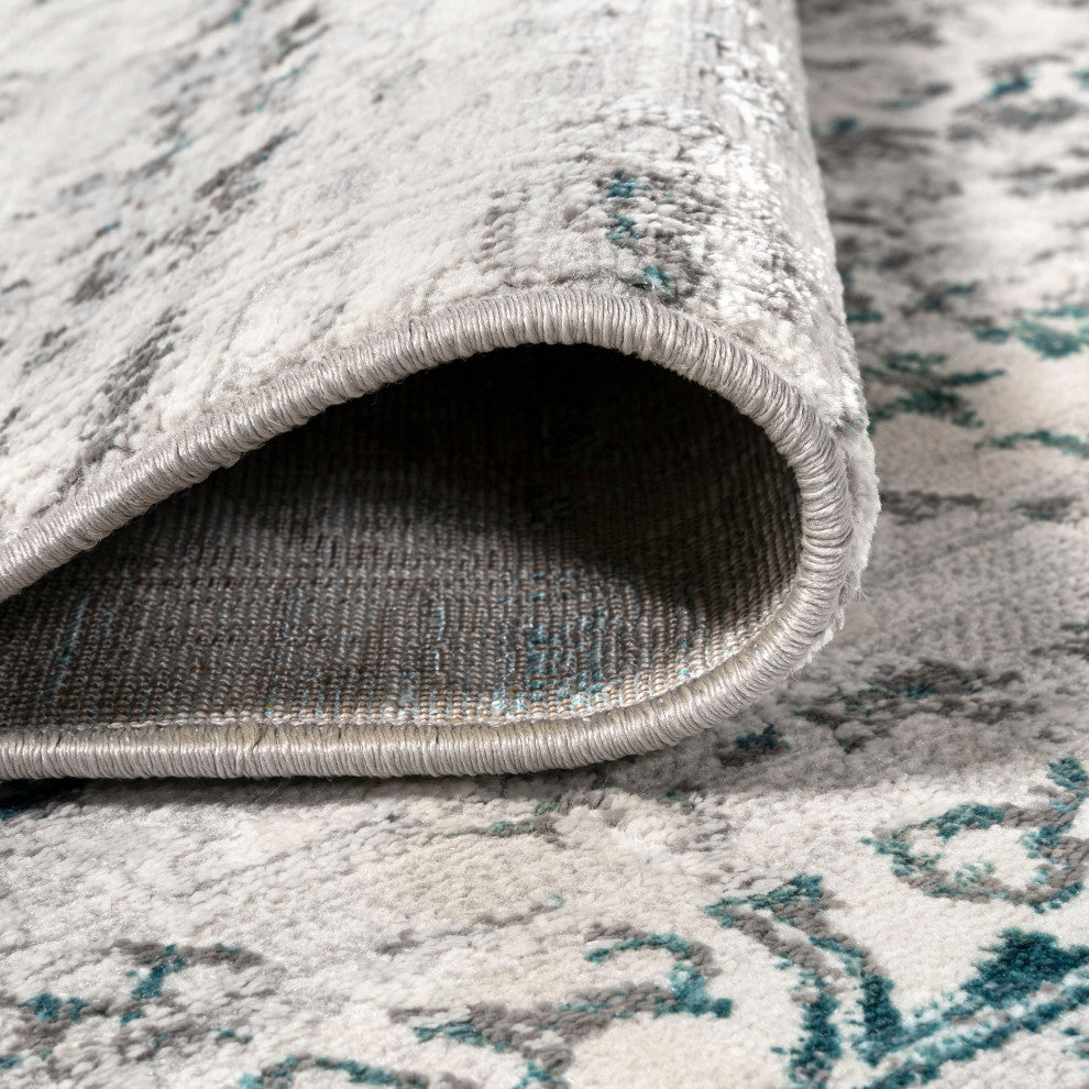 Tidal Modern Strie' Area Rug, Gray/Turquoise, 3 X 5