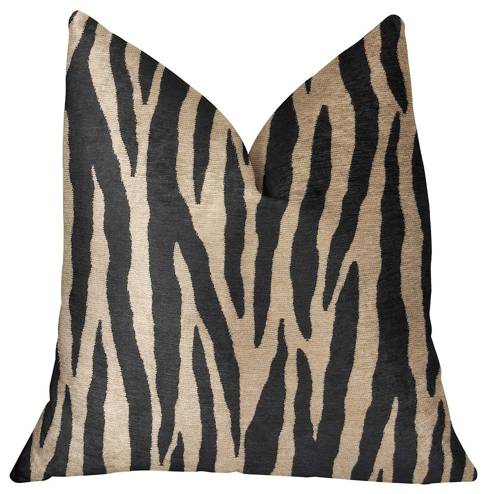 Zippy Zebra Black and Beige Luxury Throw Pillow, 12"x20"
