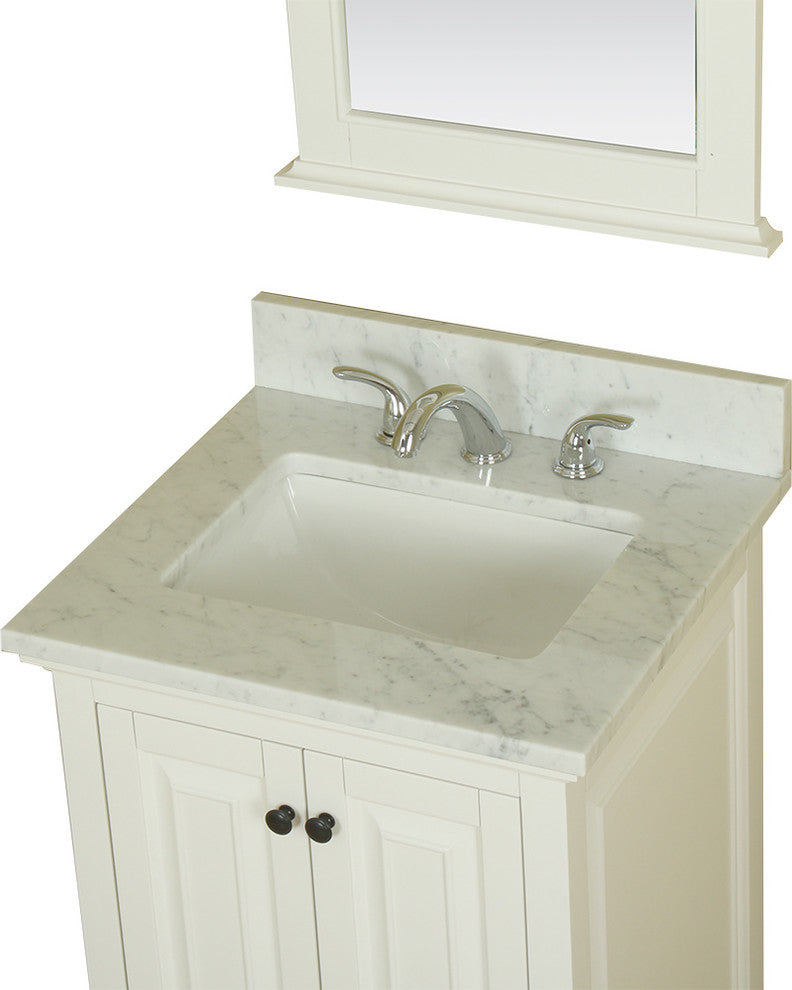 Richmond 24" Single Vanity in White, Carrera Marble Top and Mirror