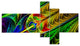 Stained Glass with Glowing Designs, Abstract Wall Art Canvas, 60"x32", 5 panels