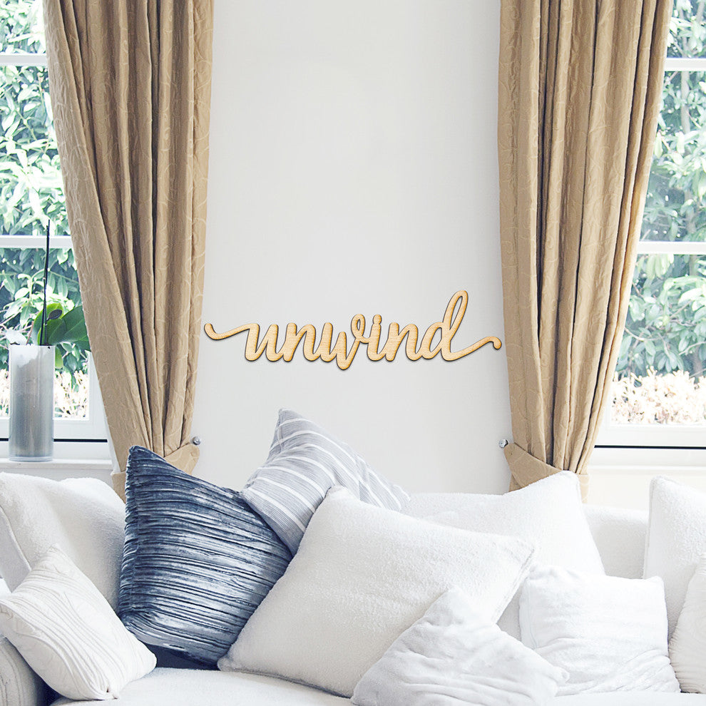 Unwind Script Wood Word Wall Art Sign Unfinished, 12"x3"