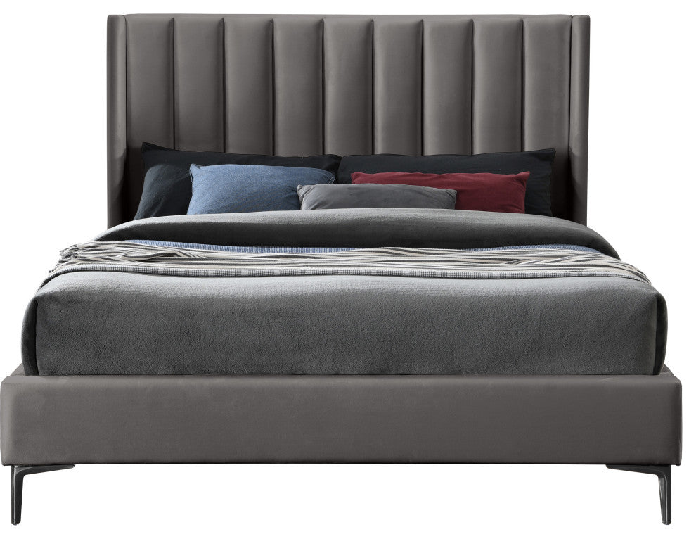 Nadia Velvet Upholstered Bed, Gray, King