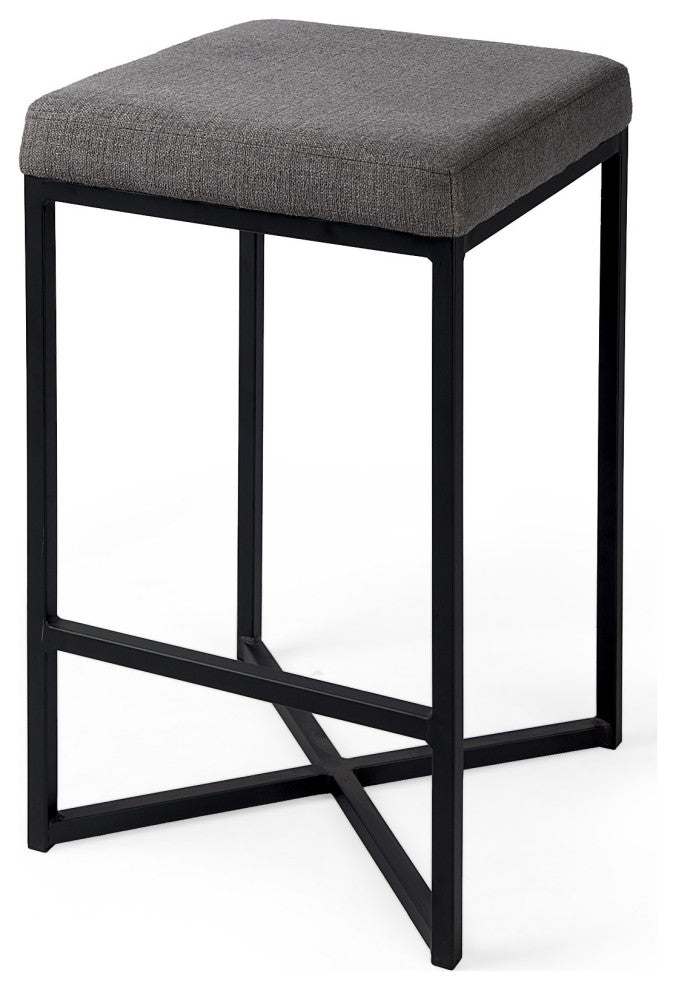 Geo Cube Black Metal and Gray Counter Stool