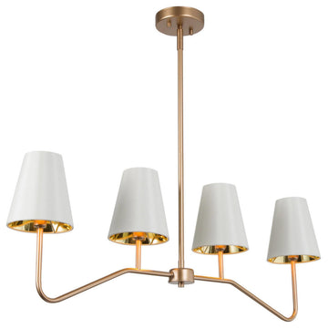 4-Lightsmatte Gold and White Fabric Shade Modern Linear LED Kitchen Island Lamp