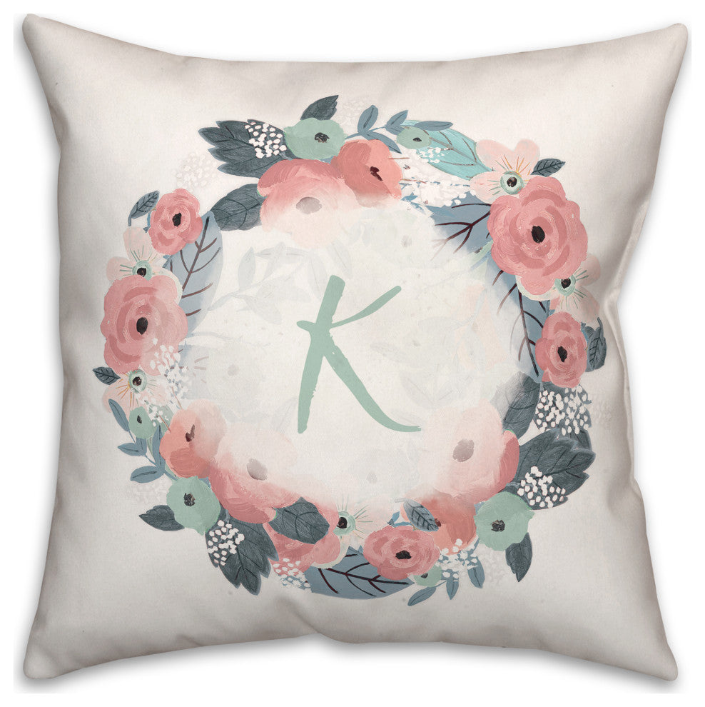 K Monogram Wreath 18x18 Spun Poly Pillow