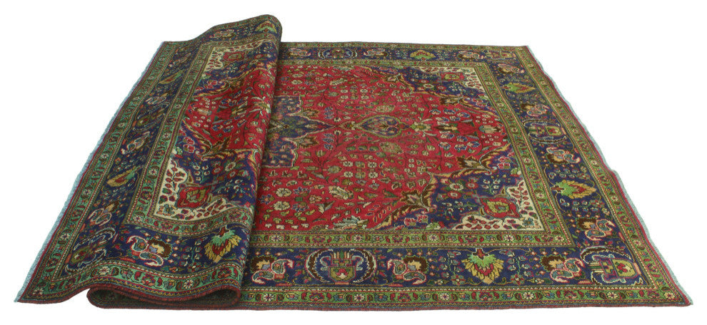 Fine Vintage Distressed Moshe Red/Navy Rug, 7'4 x 11'3
