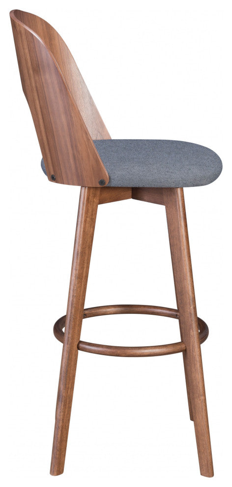 Set of Two Walnut and Dark Gray Modern Retro Bar Chairs