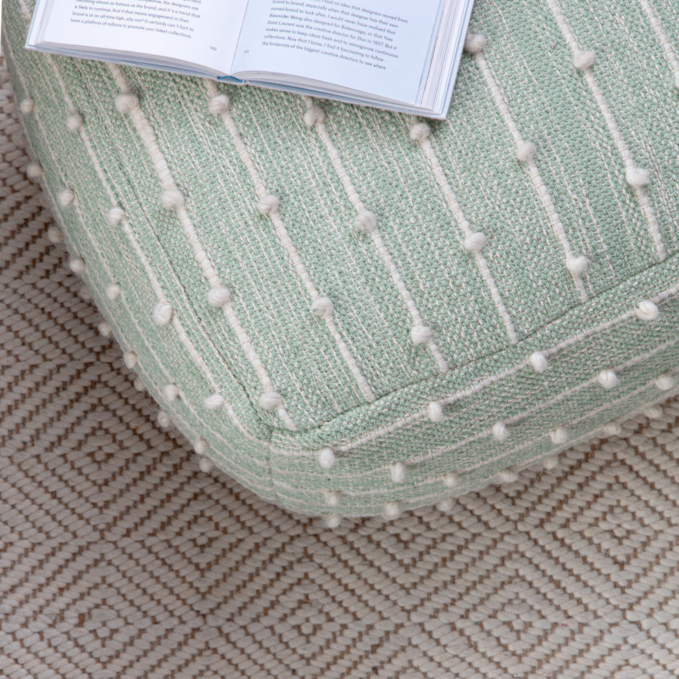 Seaside 22" x 22" x 16" Teal and Ivory Pouf