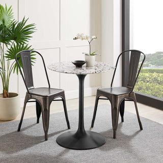 Lippa 28" Round Terrazzo Dining Table, Black White
