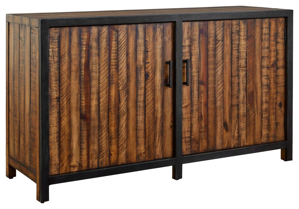 Urban Frontier 57" Pine & Iron Sideboard Server With Hidden Drawers