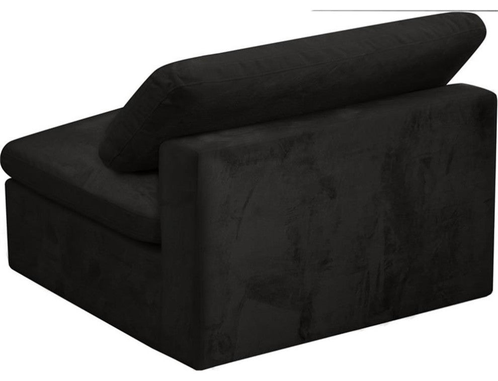 Maklaine Contemporary Velvet Modular Armless Chair in Soft Black