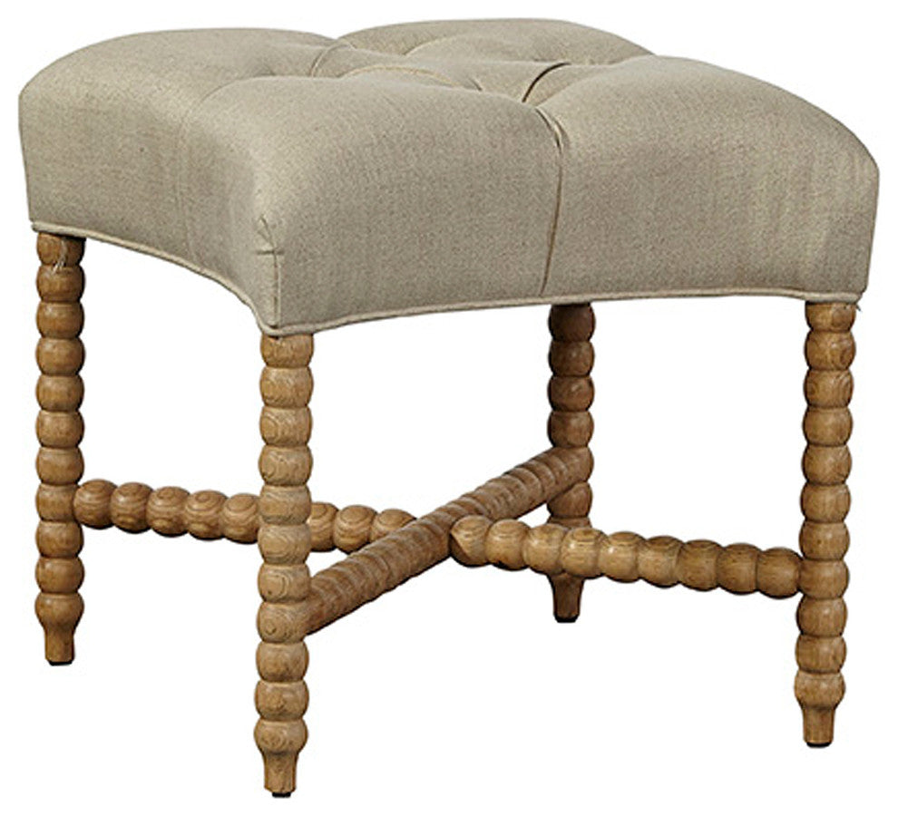 Cape Town Bobbin Turned Occasional Stool, Linen Upholstery