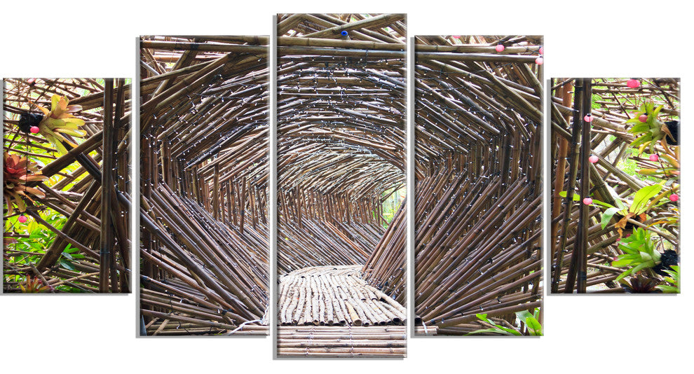 "Bamboo Tunnel in The Garden" Landscape Wall Art Canvas Print, 5 Panels, 60"x32"