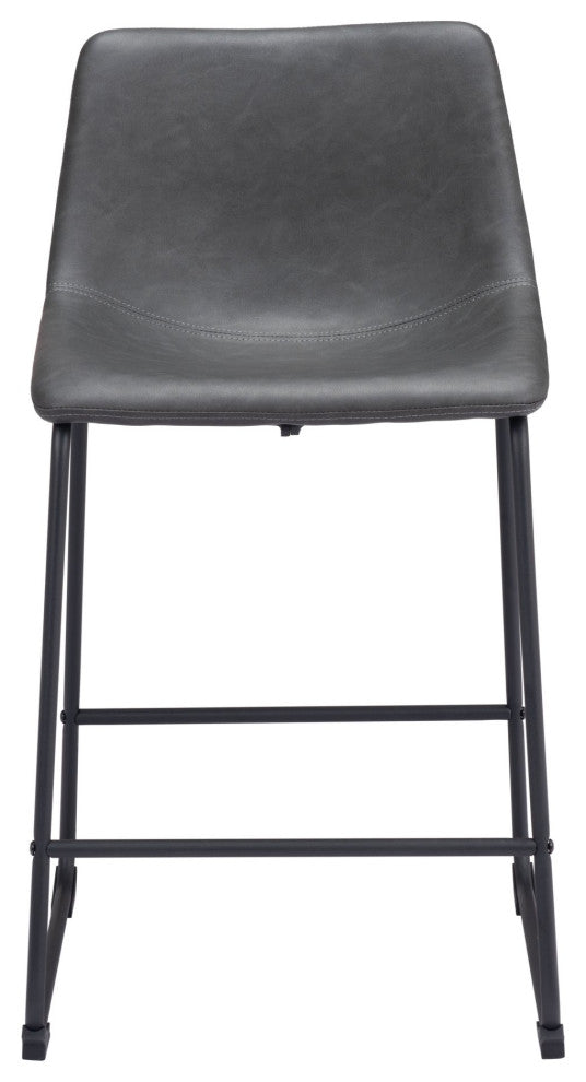 Counter Chair, Set of 2, Faux Vinyl Leather, Charcoal, Gray, Black, Industrial
