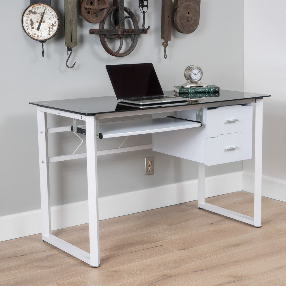 GDF Studio Rivendell Black Tempered Glass Computer Desk