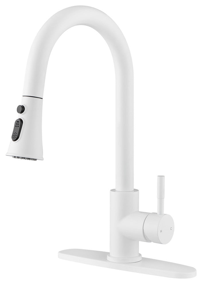 Wellfor Stainless Steel Kitchen Sink Faucet with Pull Down Spray, White