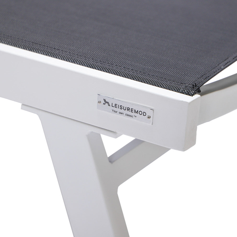 LeisureMod Marlin Patio Chaise Lounge Chair With Arms White Frame, Black