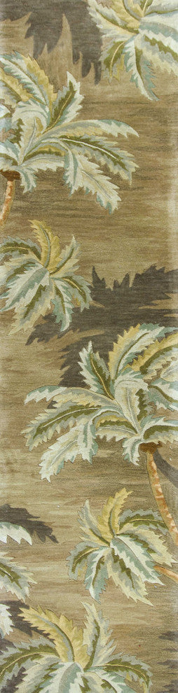 HomeRoots 10' Moss Green Hand Tufted Tropical Trees Indoor Runner Rug