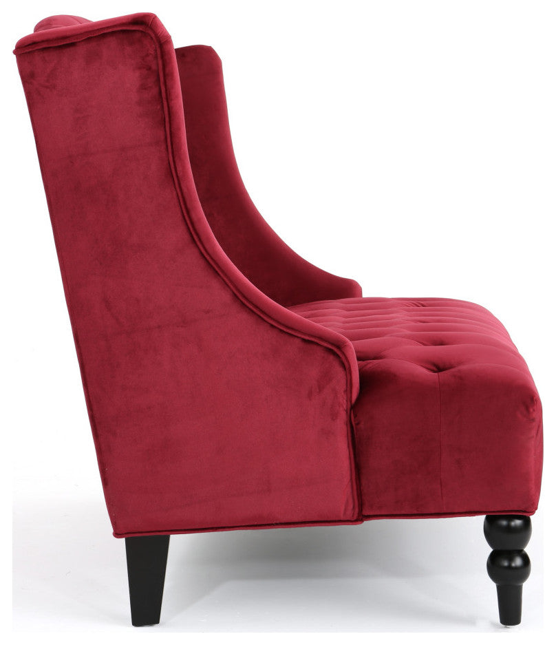 GDF Studio Leona Traditional High Back Tufted Winged Fabric Loveseat, Wine